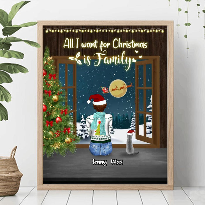 Custom Personalized Christmas Family Vertical Poster - Gift Idea For Family/Christmas - Couple/Parents With Up To 3 Kids And 3 Pets - All I Want For Christmas Is Family