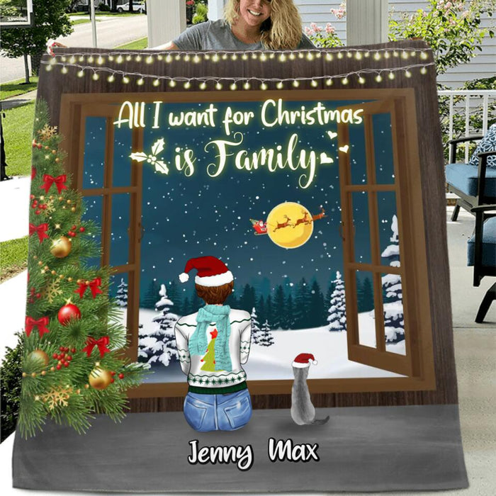 Custom Personalized Christmas Family Quilt/Fleece Throw Blanket - Gift Idea For Family/Christmas - Couple/Parents With Up To 3 Kids And 3 Pets - All I Want For Christmas Is Family