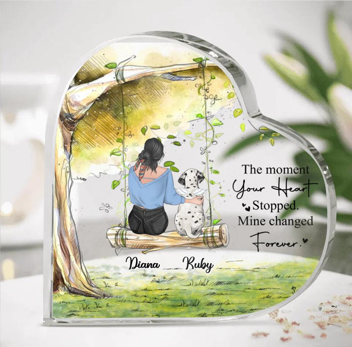 Custom Personalized Memorial Pet Mom Crystal Heart - Upto 3 Pets - Memorial Gift Idea For Dog/Cat  Owners - The Moment Your Heart Stopped Mine Changed Forever