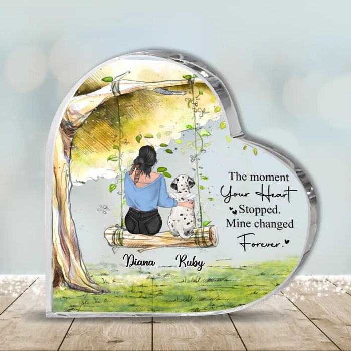 Custom Personalized Memorial Pet Mom Crystal Heart - Upto 3 Pets - Memorial Gift Idea For Dog/Cat  Owners - The Moment Your Heart Stopped Mine Changed Forever