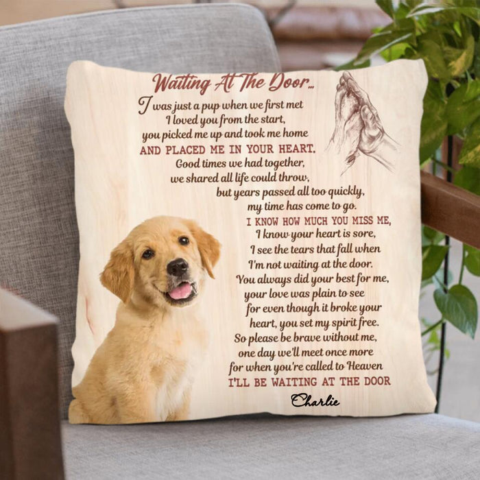 Custom Personalized Memorial Pet Photo Quilt/Fleece Blanket/Pillow Cover - Gift Idea For Dog/Cat Lovers - Waiting At The Door