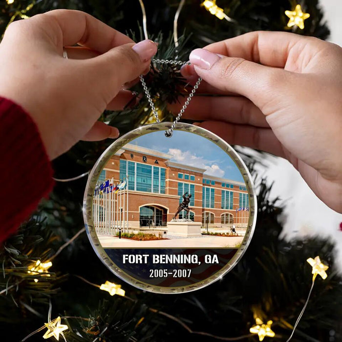 Custom Personalized Military Base Photo Acrylic Ornament - Christmas Gift Idea For Veteran