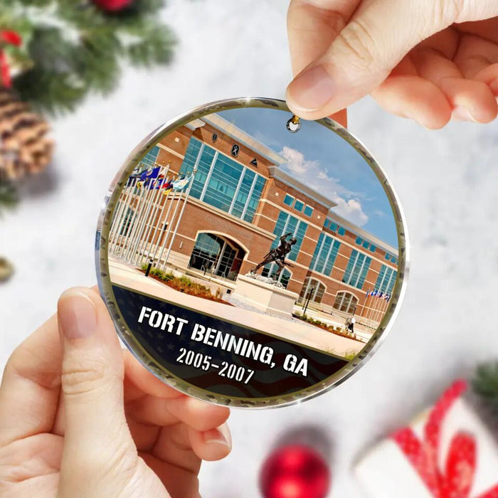 Custom Personalized Military Base Photo Acrylic Ornament - Christmas Gift Idea For Veteran