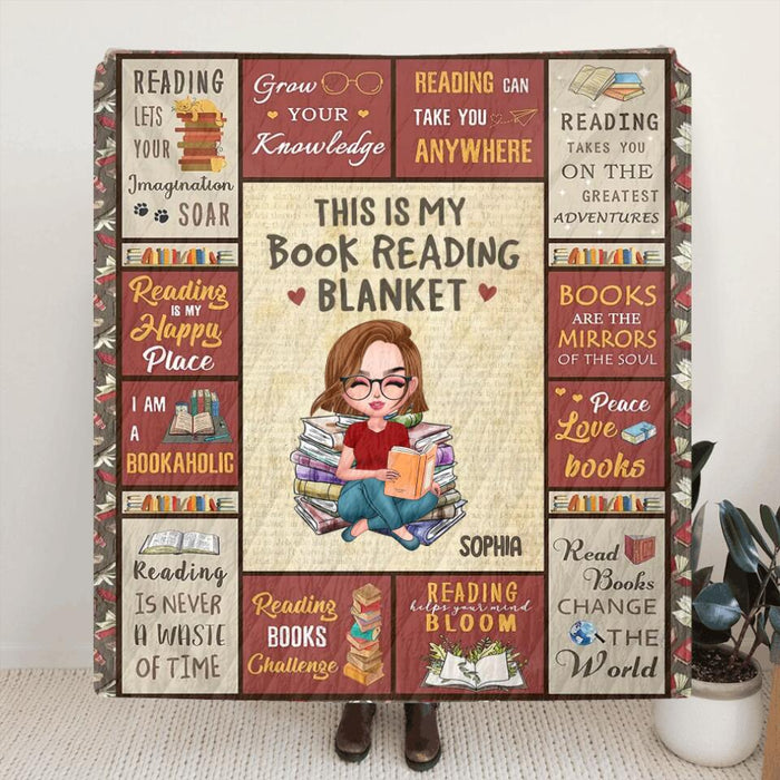 Custom Personalized Reading Girl Quilt/Fleece Blanket - Gift Idea For Girl Loving Books - This Is My Book Reading Blanket