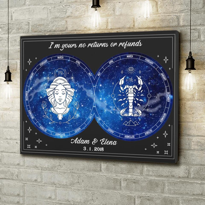 Custom Personalized Zodiac Couple Star Signs Canvas - Gift Idea For Couple