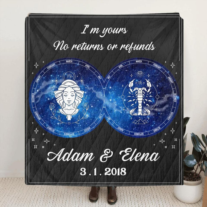 Custom Personalized Zodiac Couple Star Signs Fleece/ Quilt Blanket - Gift Idea For Couple