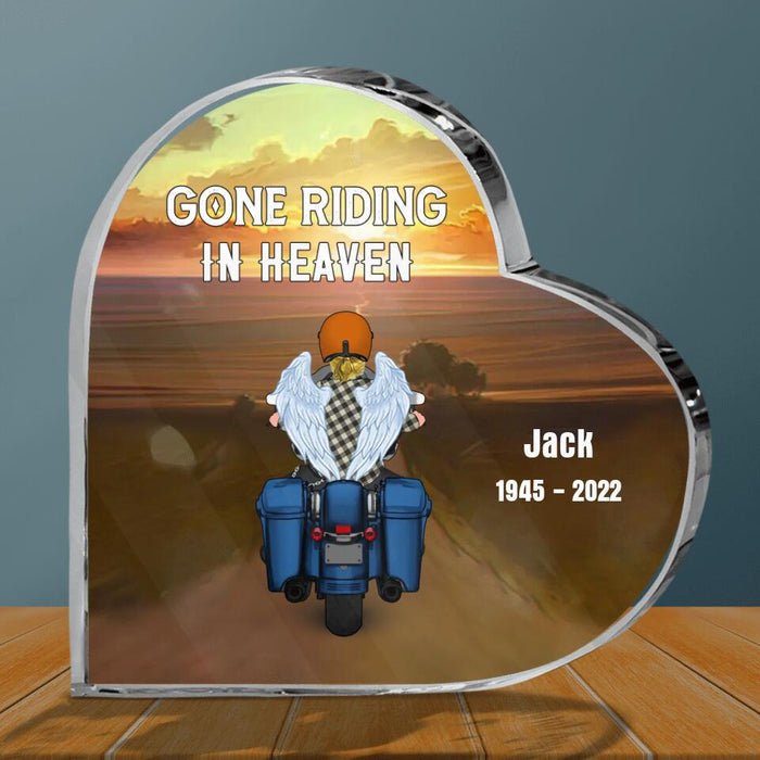 Custom Personalized Memorial Biker Crystal Heart - Memorial Gift Idea For Father's Day - Gone Riding In Heaven