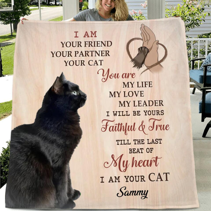 Custom Personalized Cat Photo Fleece/ Quilt Blanket - Gift Idea For Cat Lover - I Am Your Friend Your Partner Your Cat