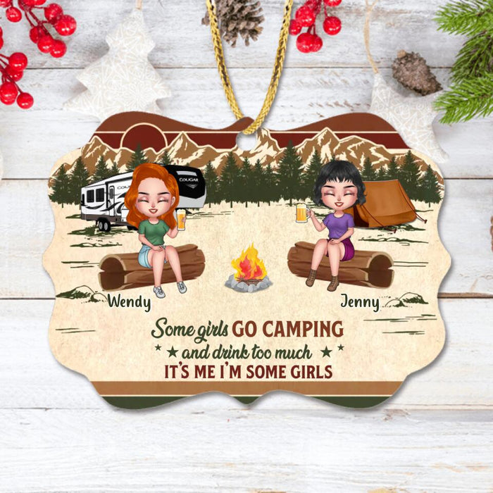 Custom Personalized Camping Girls Wooden Ornament - Upto 6 Friends - Gift Idea For Friends/Besties/Camping Lovers - Some Girls Go Camping And Drink Too Much