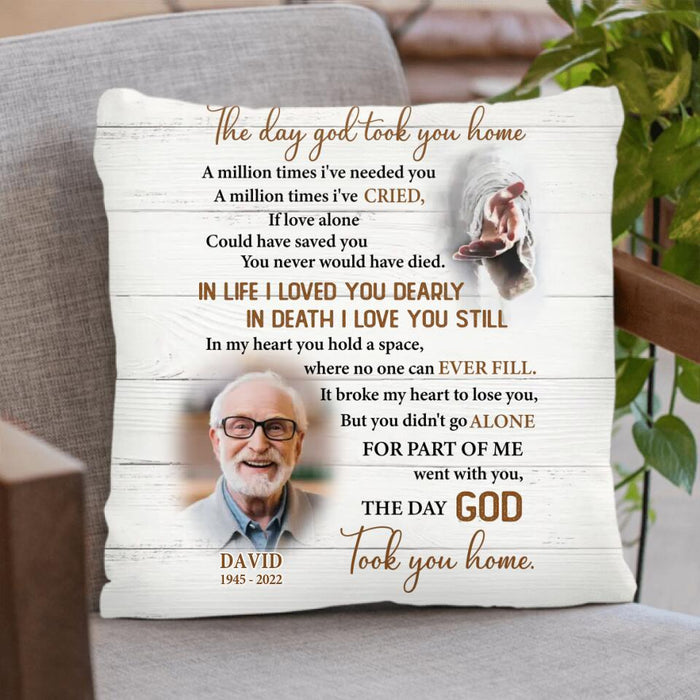 Custom Personalized Memorial Photo Pillow Cover/ Fleece/Quilt Blanket - Memorial Gift Idea - The Day God Took You Home