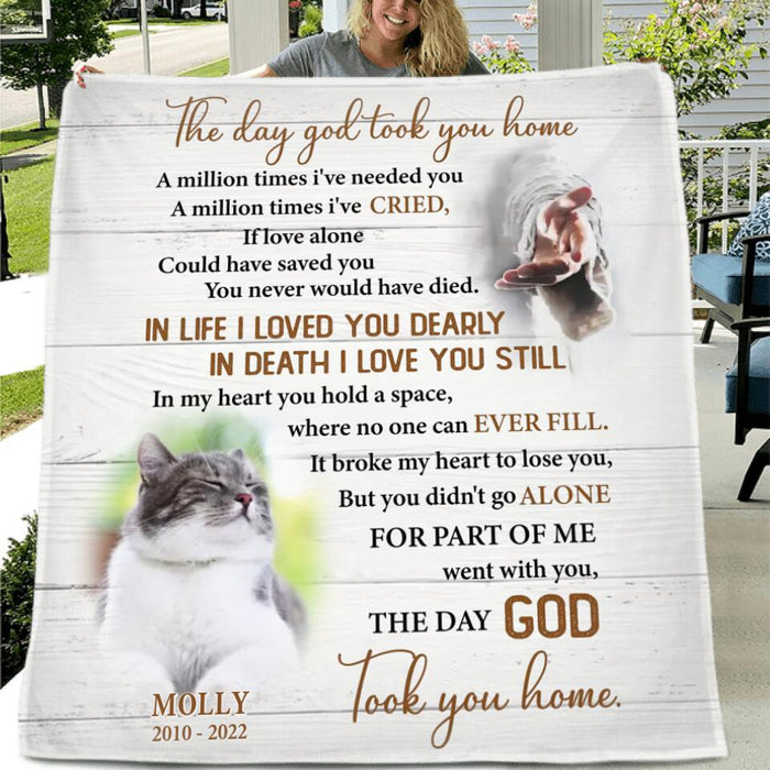 Custom Personalized Memorial Pet Photo Pillow Cover/ Fleece/Quilt Blanket - Memorial Gift Idea For Pet Lover - The Day God Took You Home