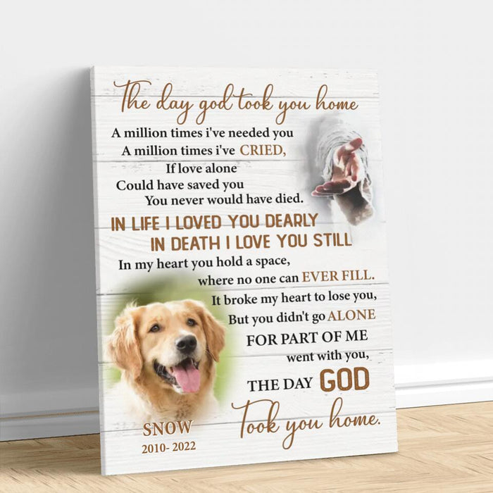 Custom Personalized Memorial Pet Photo Canvas - Memorial Gift Idea For Pet Lover - The Day God Took You Home