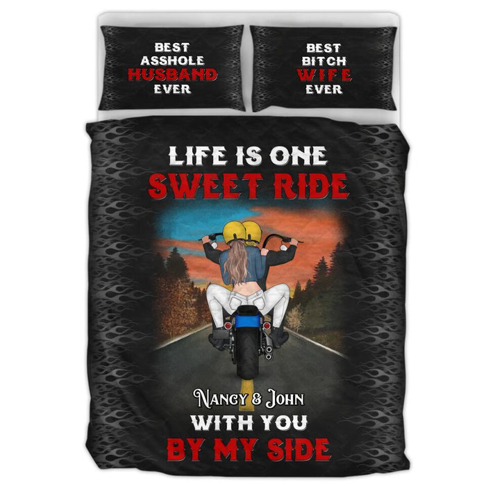 Custom Personalized Couple Biker Quilt Bed Sets - Gift Idea For Couple/Biker Lovers - Life Is One Sweet Ride With You By My Side