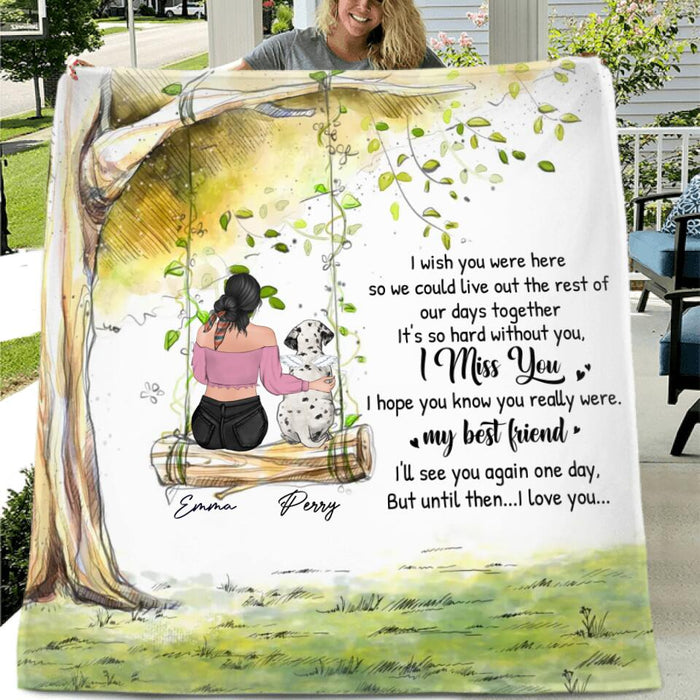 Custom Personalized Memorial Pet Mom Fleece/Quilt Blanket - Upto 3 Pets - Memorial Gift Idea For Dog/Cat Owners - I Wish You Were Here