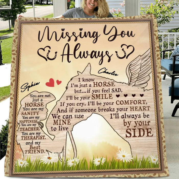 Custom Personalized Horse Mom Quilt/Fleece Blanket - Memorial Gift For Horse Owners - Missing You Always