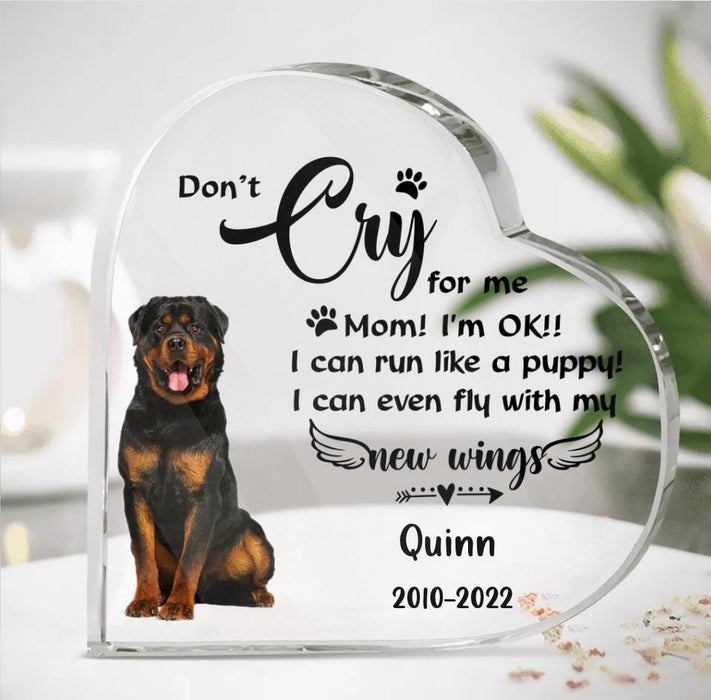 Custom Personalized Dog Photo Crystal Heart - Memorial Gift For Dog Owners - Don't Cry For Me Mom