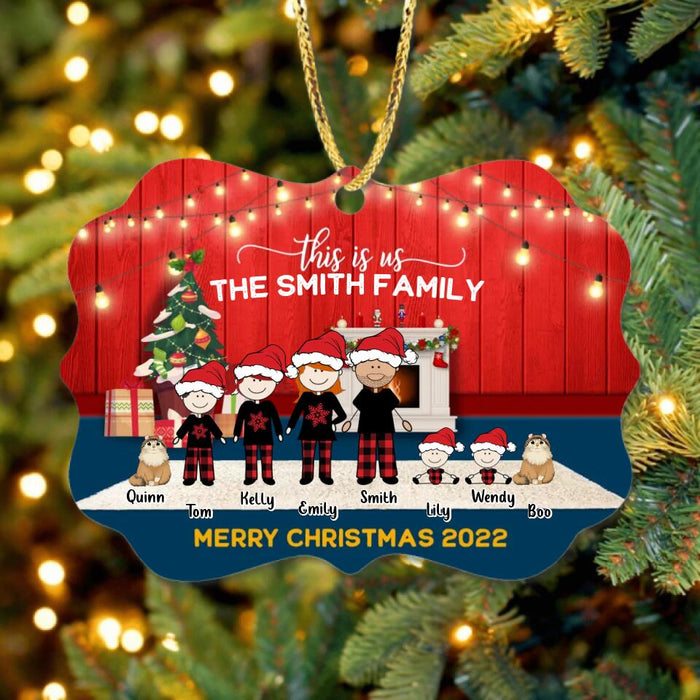 Custom Personalized Family With Kid Christmas Ornament - Christmas Gift Idea For Family/ Dog/Cat Lover - Upto 4 Kids And 3 Pets - This Is Us Merry Christmas 2022