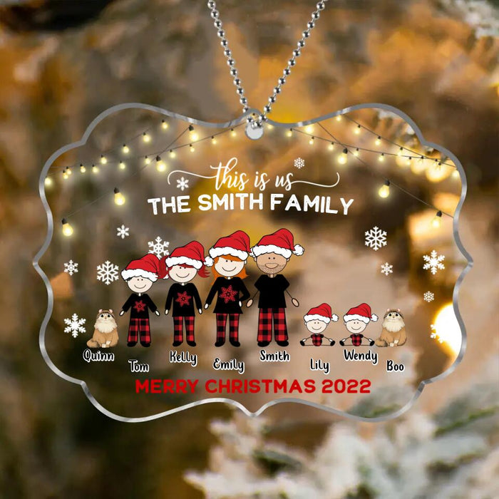 Custom Personalized Family With Kid Christmas Ornament - Christmas Gift Idea For Family/ Dog/Cat Lover - Upto 4 Kids And 3 Pets - This Is Us Merry Christmas 2022