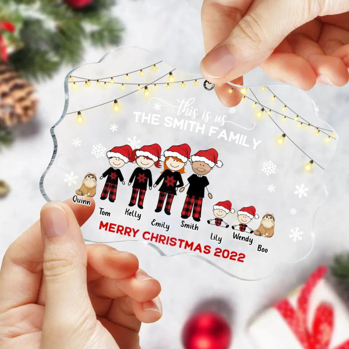 Custom Personalized Family With Kid Christmas Ornament - Christmas Gift Idea For Family/ Dog/Cat Lover - Upto 4 Kids And 3 Pets - This Is Us Merry Christmas 2022