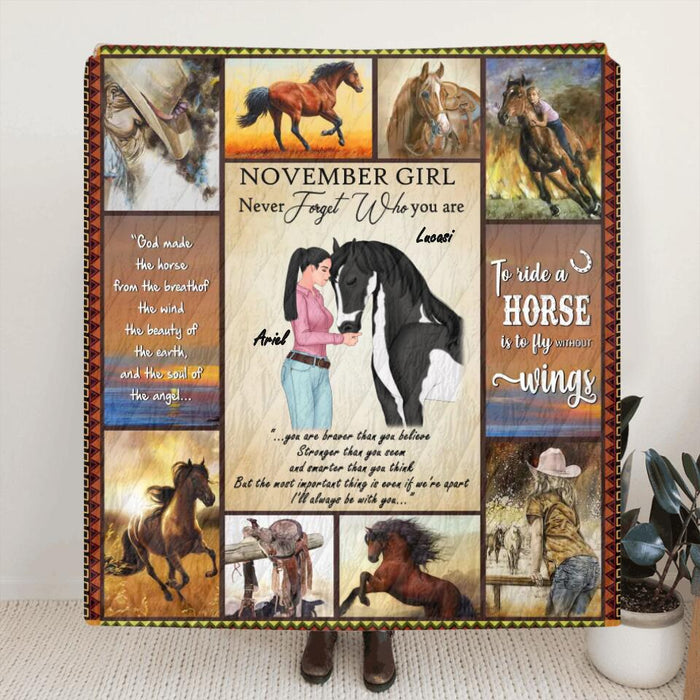 Custom Personalized Horse Girl Quilt/Fleece Blanket - Gift Idea For Horse Lovers - I'll Always Be With You