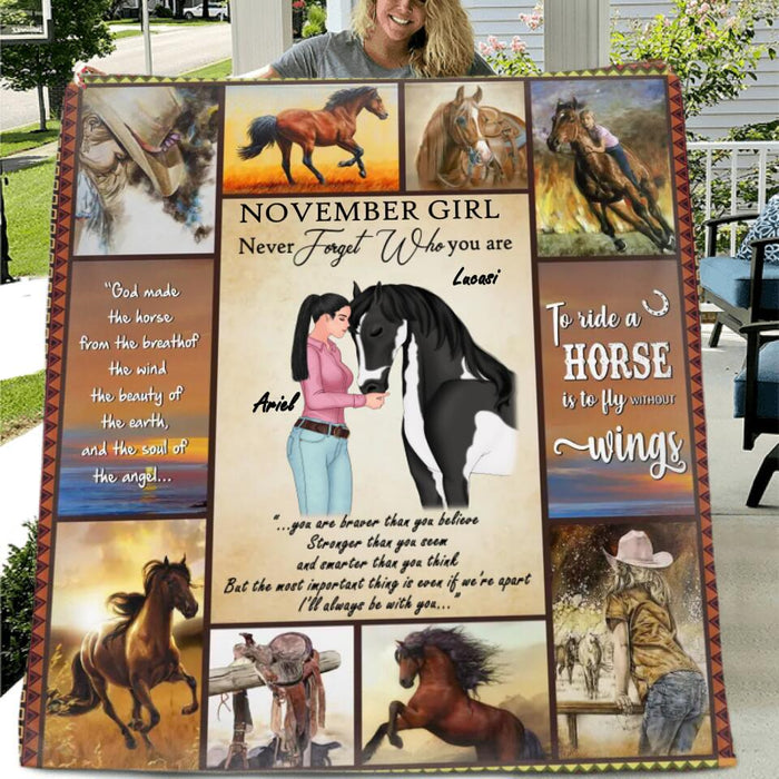 Custom Personalized Horse Girl Quilt/Fleece Blanket - Gift Idea For Horse Lovers - I'll Always Be With You