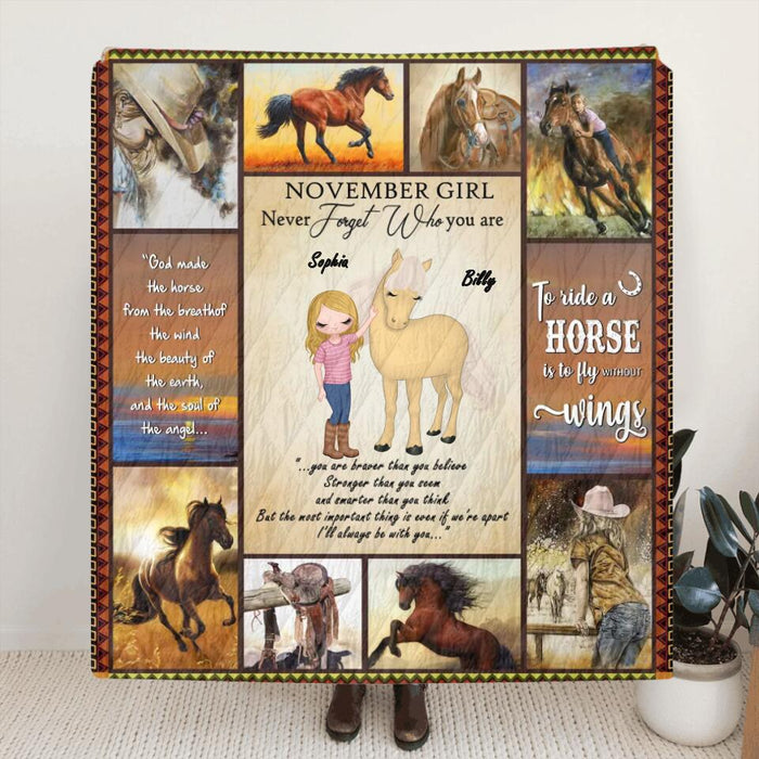 Custom Personalized Horse Girl Chibi Quilt/Fleece Blanket - Gift Idea For Horse Lovers - I'll Always Be With You