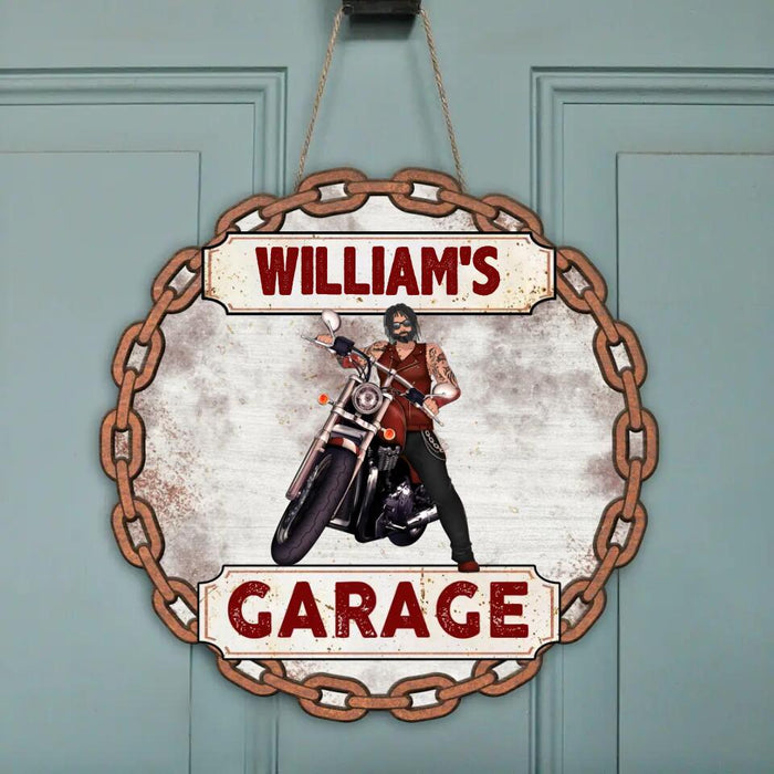 Custom Personalized Biker Garage Wooden Sign - Gift Idea For Bikers