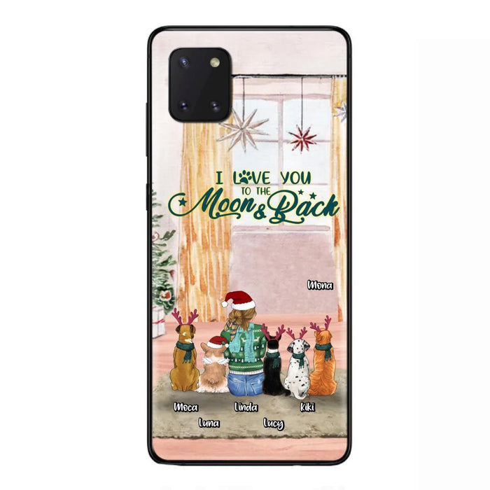 Custom Personalized Christmas Dog Mom Phone Case - Upto 5 Dogs - Gift Idea For Dog Lover/Dog Mom - I Love You To The Moon & Back - Case For iPhone & Samsung