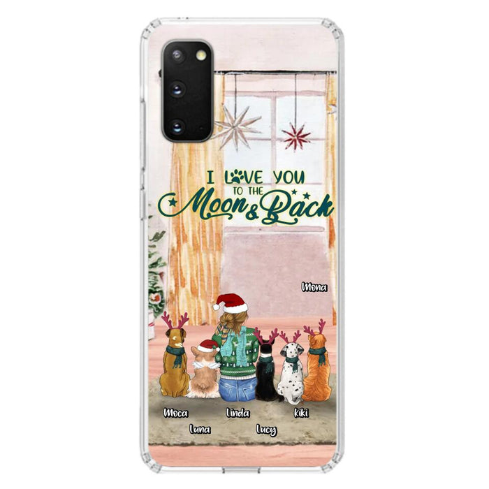 Custom Personalized Christmas Dog Mom Phone Case - Upto 5 Dogs - Gift Idea For Dog Lover/Dog Mom - I Love You To The Moon & Back - Case For iPhone & Samsung