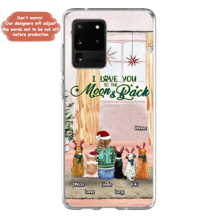 Custom Personalized Christmas Dog Mom Phone Case - Upto 5 Dogs - Gift Idea For Dog Lover/Dog Mom - I Love You To The Moon & Back - Case For iPhone & Samsung