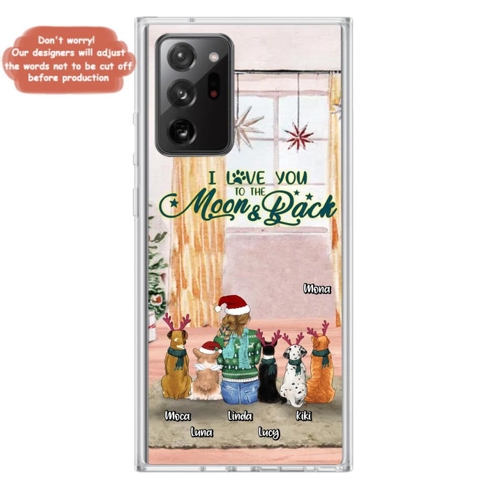 Custom Personalized Christmas Dog Mom Phone Case - Upto 5 Dogs - Gift Idea For Dog Lover/Dog Mom - I Love You To The Moon & Back - Case For iPhone & Samsung