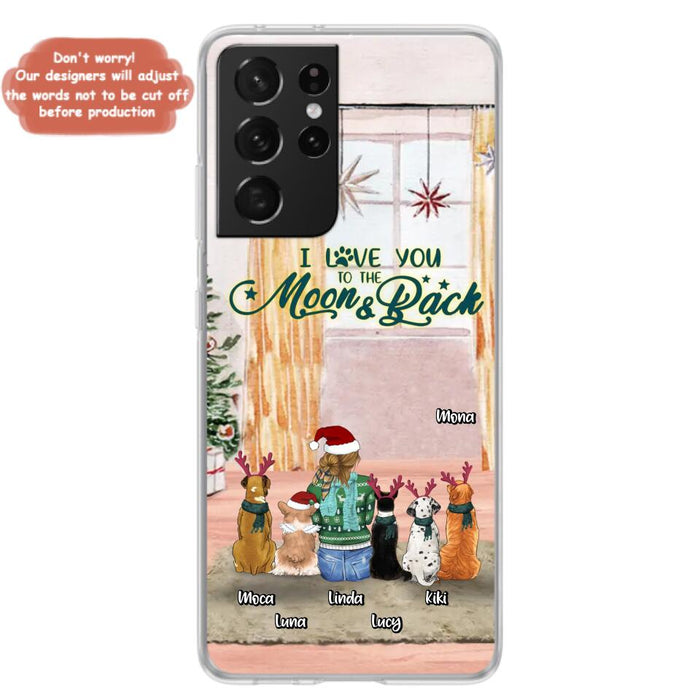 Custom Personalized Christmas Dog Mom Phone Case - Upto 5 Dogs - Gift Idea For Dog Lover/Dog Mom - I Love You To The Moon & Back - Case For iPhone & Samsung