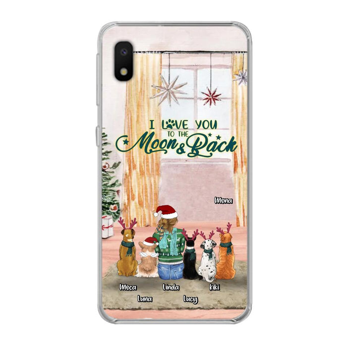 Custom Personalized Christmas Dog Mom Phone Case - Upto 5 Dogs - Gift Idea For Dog Lover/Dog Mom - I Love You To The Moon & Back - Case For iPhone & Samsung