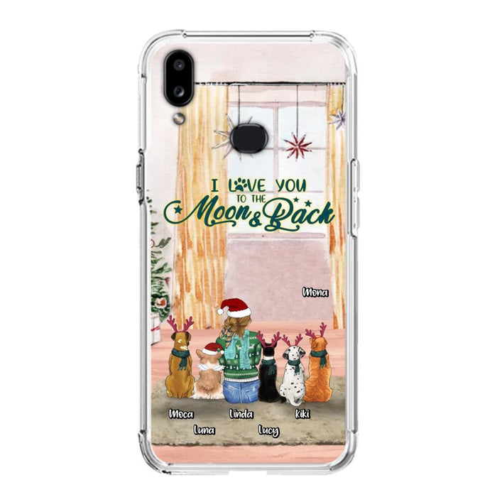 Custom Personalized Christmas Dog Mom Phone Case - Upto 5 Dogs - Gift Idea For Dog Lover/Dog Mom - I Love You To The Moon & Back - Case For iPhone & Samsung