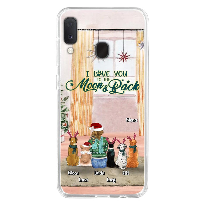 Custom Personalized Christmas Dog Mom Phone Case - Upto 5 Dogs - Gift Idea For Dog Lover/Dog Mom - I Love You To The Moon & Back - Case For iPhone & Samsung