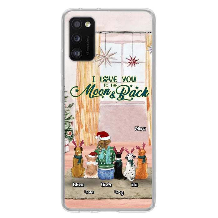 Custom Personalized Christmas Dog Mom Phone Case - Upto 5 Dogs - Gift Idea For Dog Lover/Dog Mom - I Love You To The Moon & Back - Case For iPhone & Samsung