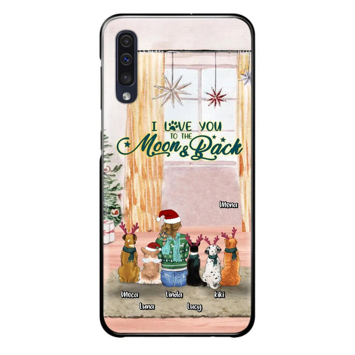 Custom Personalized Christmas Dog Mom Phone Case - Upto 5 Dogs - Gift Idea For Dog Lover/Dog Mom - I Love You To The Moon & Back - Case For iPhone & Samsung