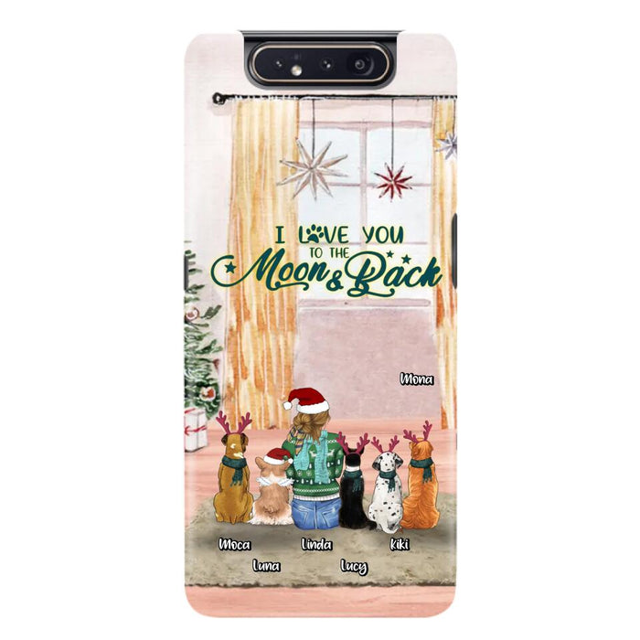 Custom Personalized Christmas Dog Mom Phone Case - Upto 5 Dogs - Gift Idea For Dog Lover/Dog Mom - I Love You To The Moon & Back - Case For iPhone & Samsung