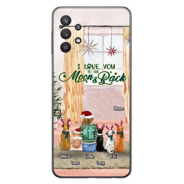 Custom Personalized Christmas Dog Mom Phone Case - Upto 5 Dogs - Gift Idea For Dog Lover/Dog Mom - I Love You To The Moon & Back - Case For iPhone & Samsung