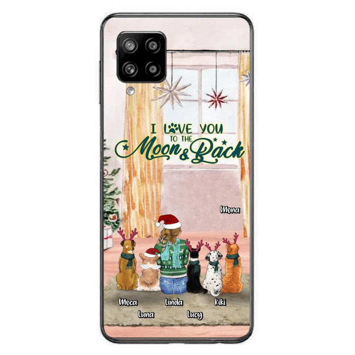 Custom Personalized Christmas Dog Mom Phone Case - Upto 5 Dogs - Gift Idea For Dog Lover/Dog Mom - I Love You To The Moon & Back - Case For iPhone & Samsung