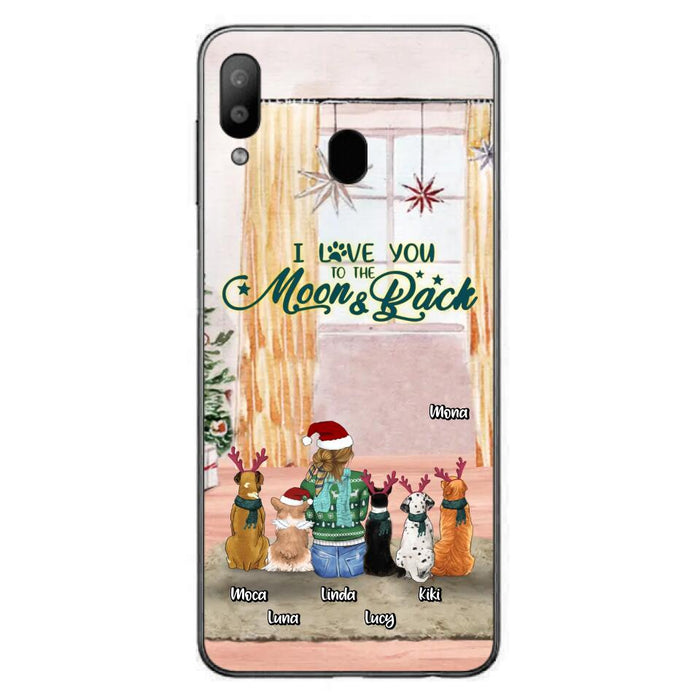 Custom Personalized Christmas Dog Mom Phone Case - Upto 5 Dogs - Gift Idea For Dog Lover/Dog Mom - I Love You To The Moon & Back - Case For iPhone & Samsung