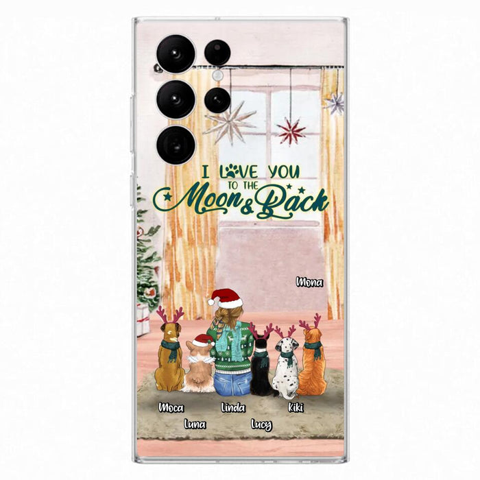 Custom Personalized Christmas Dog Mom Phone Case - Upto 5 Dogs - Gift Idea For Dog Lover/Dog Mom - I Love You To The Moon & Back - Case For iPhone & Samsung