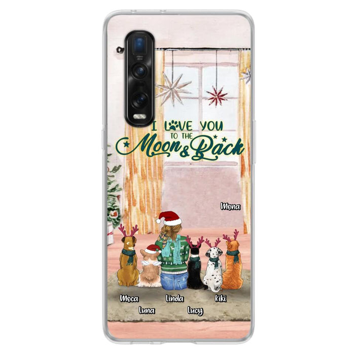 Custom Personalized Christmas Dog Mom Phone Case - Upto 5 Dogs - Gift Idea For Dog Lover/Dog Mom - I Love You To The Moon & Back - Case For Oppo, Xiaomi & Huawei