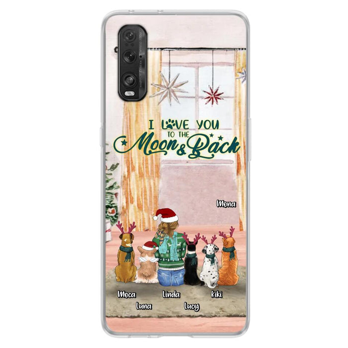 Custom Personalized Christmas Dog Mom Phone Case - Upto 5 Dogs - Gift Idea For Dog Lover/Dog Mom - I Love You To The Moon & Back - Case For Oppo, Xiaomi & Huawei