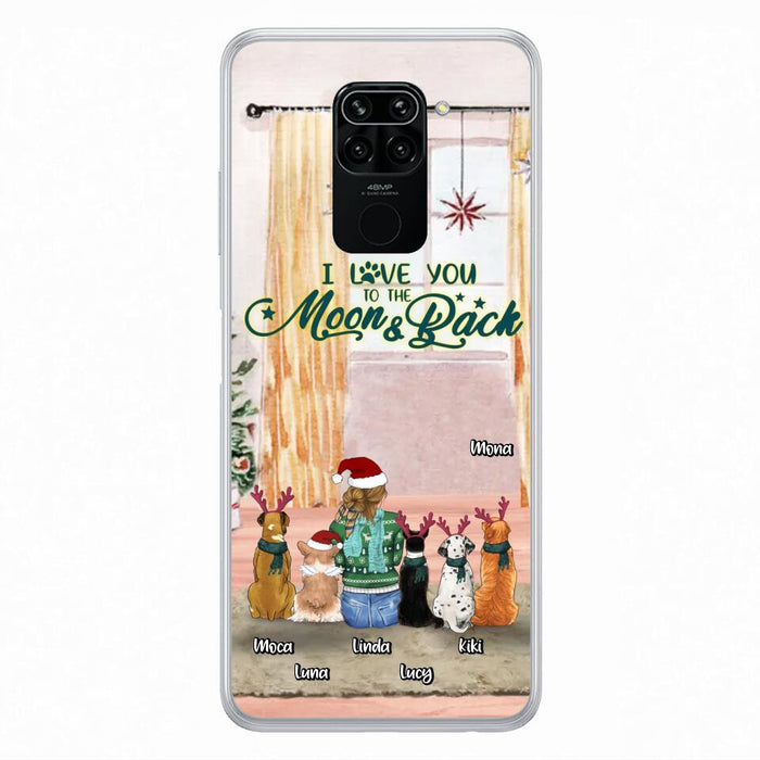 Custom Personalized Christmas Dog Mom Phone Case - Upto 5 Dogs - Gift Idea For Dog Lover/Dog Mom - I Love You To The Moon & Back - Case For Oppo, Xiaomi & Huawei