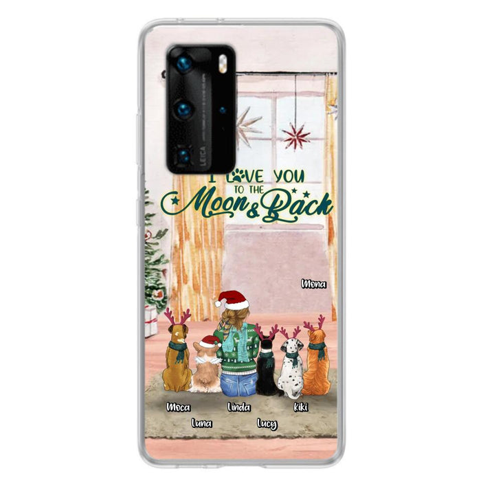 Custom Personalized Christmas Dog Mom Phone Case - Upto 5 Dogs - Gift Idea For Dog Lover/Dog Mom - I Love You To The Moon & Back - Case For Oppo, Xiaomi & Huawei