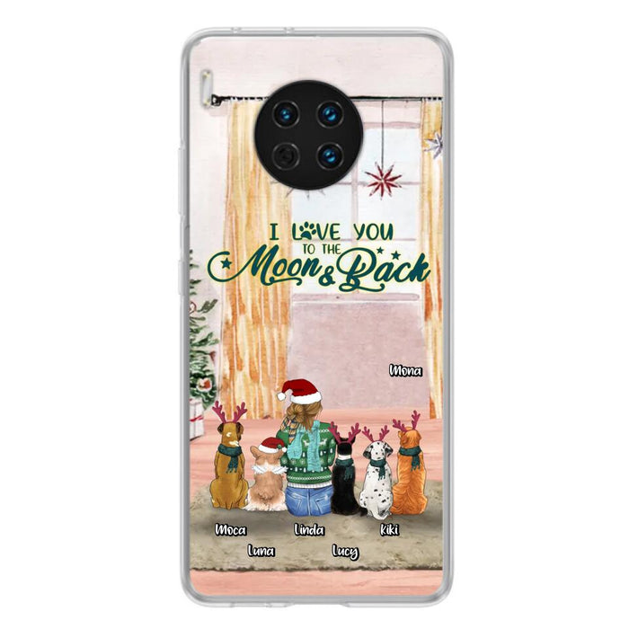 Custom Personalized Christmas Dog Mom Phone Case - Upto 5 Dogs - Gift Idea For Dog Lover/Dog Mom - I Love You To The Moon & Back - Case For Oppo, Xiaomi & Huawei