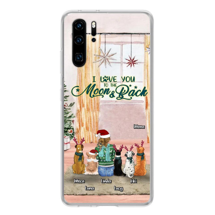 Custom Personalized Christmas Dog Mom Phone Case - Upto 5 Dogs - Gift Idea For Dog Lover/Dog Mom - I Love You To The Moon & Back - Case For Oppo, Xiaomi & Huawei