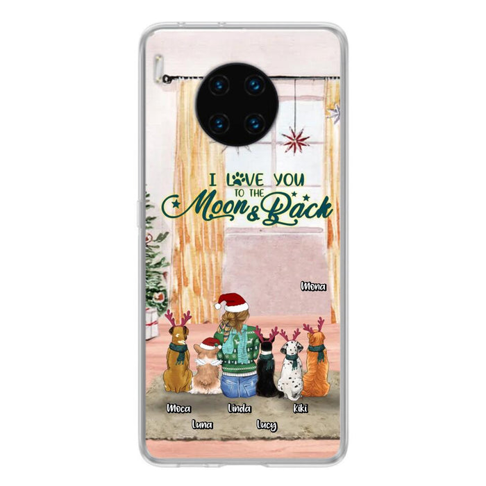 Custom Personalized Christmas Dog Mom Phone Case - Upto 5 Dogs - Gift Idea For Dog Lover/Dog Mom - I Love You To The Moon & Back - Case For Oppo, Xiaomi & Huawei