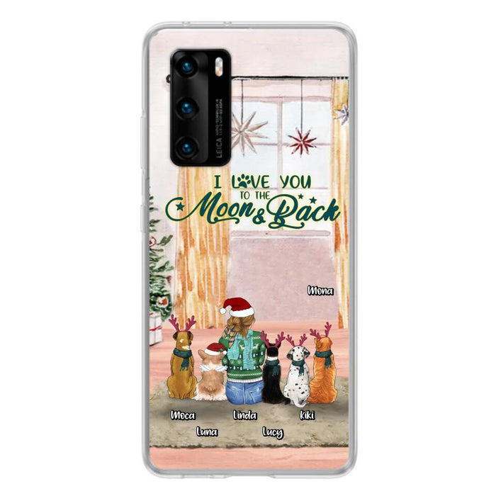 Custom Personalized Christmas Dog Mom Phone Case - Upto 5 Dogs - Gift Idea For Dog Lover/Dog Mom - I Love You To The Moon & Back - Case For Oppo, Xiaomi & Huawei